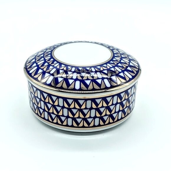Tiffany & Co. Millennium 1999 Blue Gold Metallic Porcelain Trinket Box